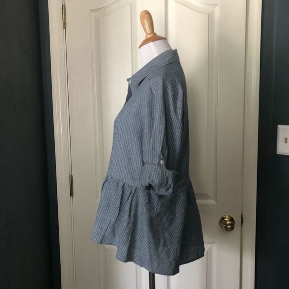 Love Notes Striped chambray blouse with peplum - Picture 4 of 6